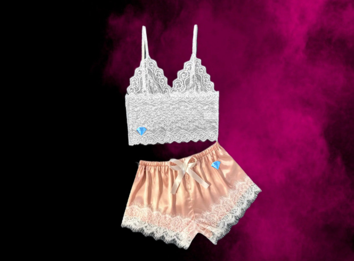 White and rose gold pink two piece set