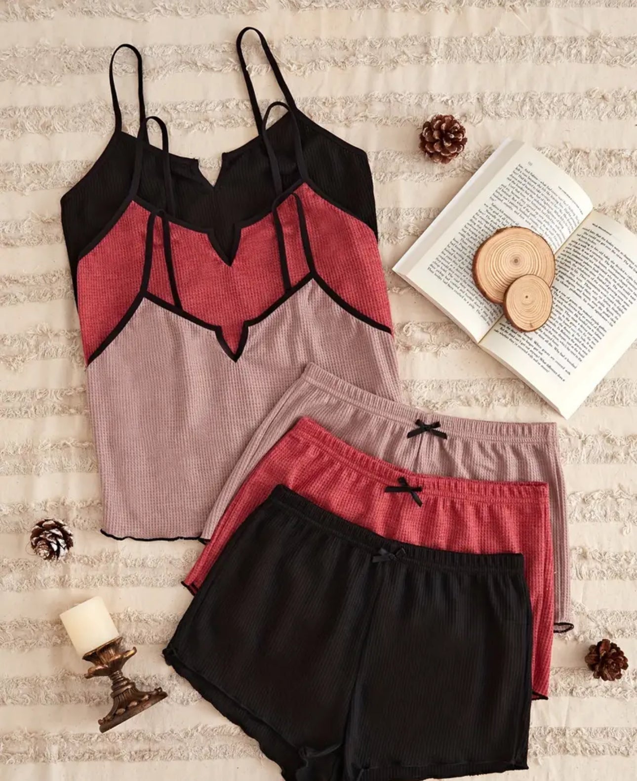 Burgundy, black, nude and black lining two piece